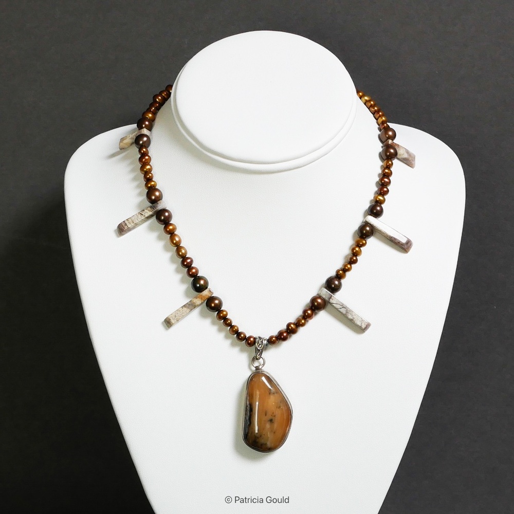 New -  N17 - Necklace - Jasper and fresh water pearls - One of a kind